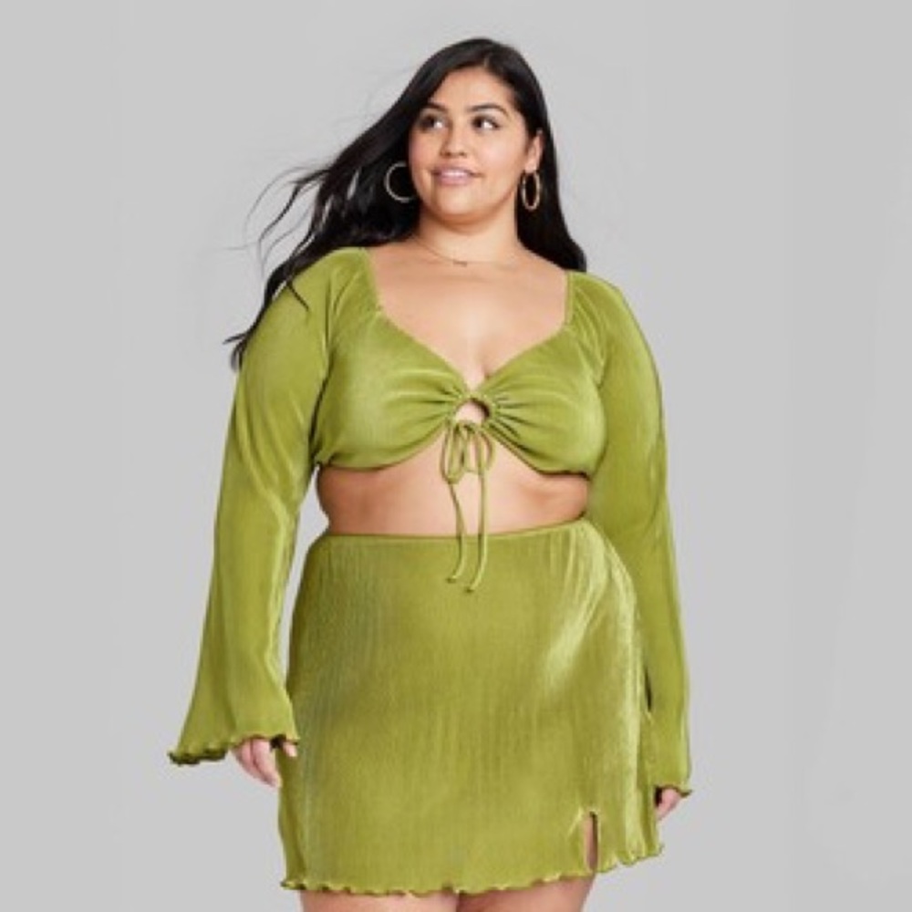 Wild Fable milkmaid top Olive Green Pleated festival party club beach resort XXL
